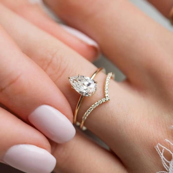 1Ct Pear Cut Lab Created Diamond Bridal Engagement Ring In 14K Yellow Gold Plated