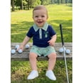 thumbnail image 4 of Loicainy Baby Toddler Boy Clothes 3 6 12 18 24 Months 2T 3T Short Sleeve Embroidery Shirt with Plaid Shorts Summer Outfit Set, 4 of 9