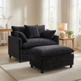 thumbnail image 3 of Accent Chair with Ottoman, Modern Lounge Club Chair, Chenille Upholstered Armchair with Footrest, Comfy Reading Chair for Living Room Bedroom Small Space, Black, 3 of 14