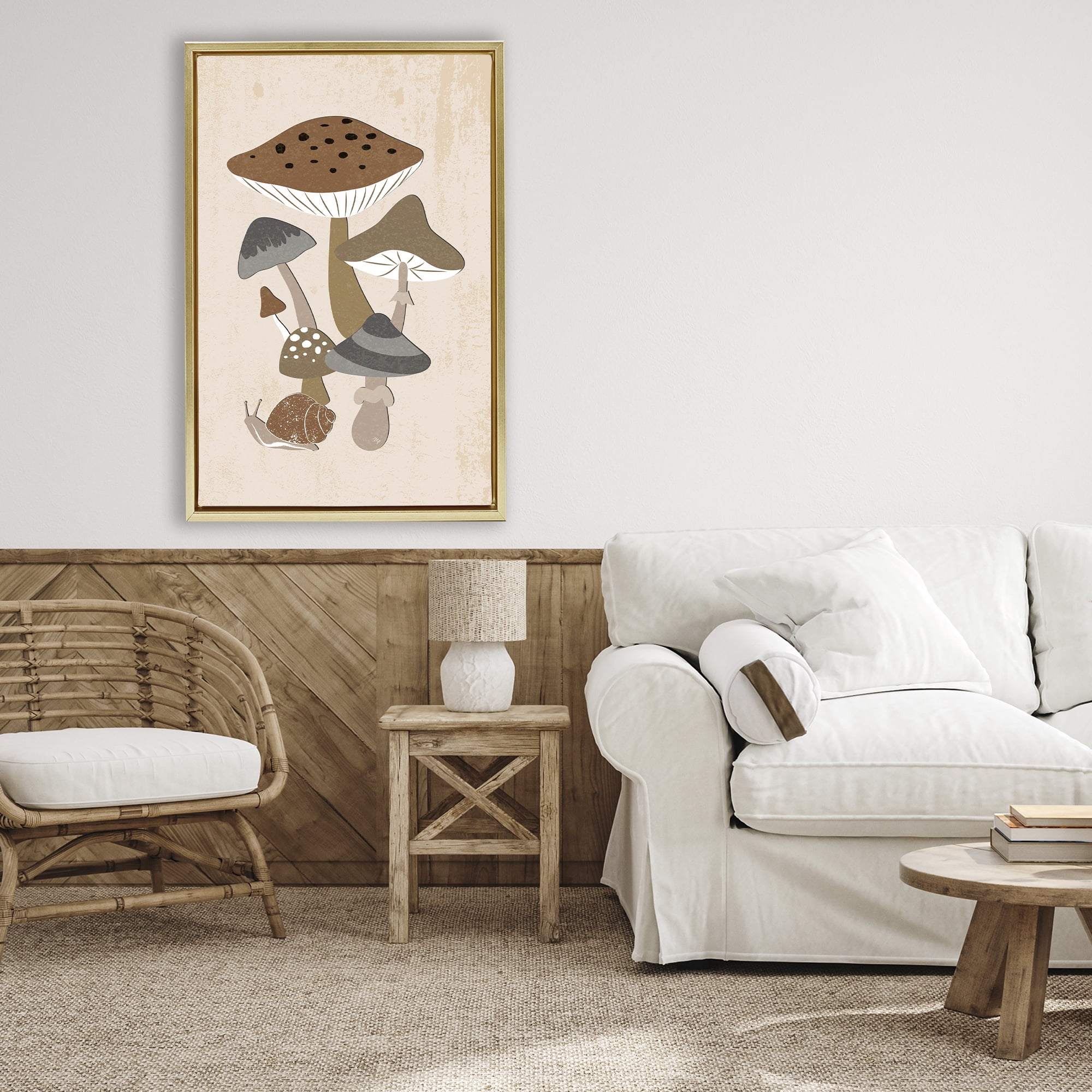 Stupell Industries Earthy Fungi Mushrooms & Snail Gold Framed Floater Canvas Wall Art, design by Martina Pavlova