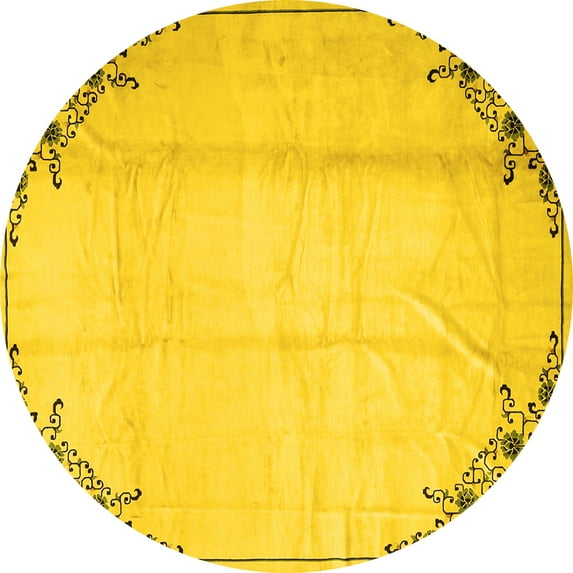 Ahgly Company Machine Washable Indoor Round Persian Yellow Traditional Area Rugs, 8' Round