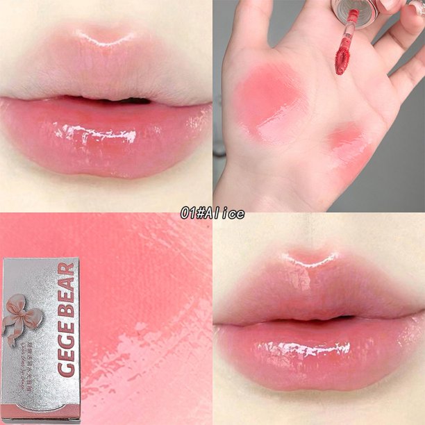 1/3 piezas de brillo labial rosa bonito, resistente al agua, transparente, líquido, lápiz labial, cosméticos de belleza, espejo, tinte de labios al agua, juego de regalo, maquillaje