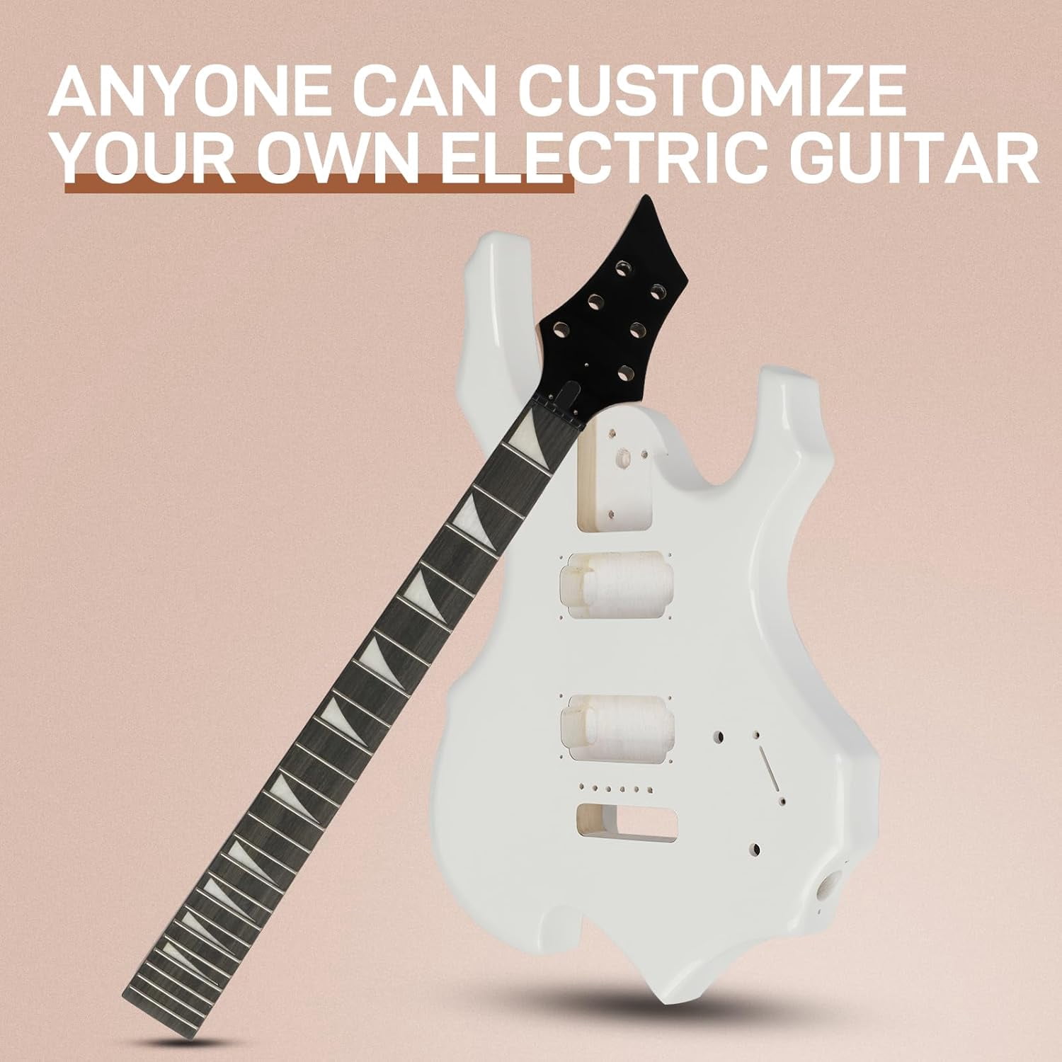 DIY Guitar Kit with Solid Body, Tech Fingerboard and Maple Neck, 6 String DIY Electric Guitar Kit with Unique Design, Easy Installation & Full Equipment to Build Your Own Guitar (Flame-White)