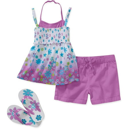 Faded Glroy - Girls' 3 Piece Smock Tank, Short, and Flip Flop Set
