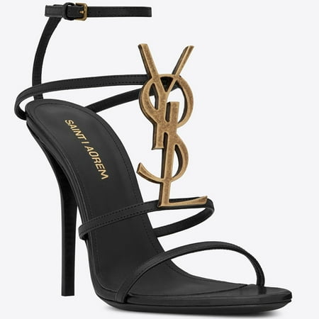 

Summer New French Style Black Genuine Catwalk Elegant High Heel Open Toe Thin Heel Sandals with Letter Buckle for Women