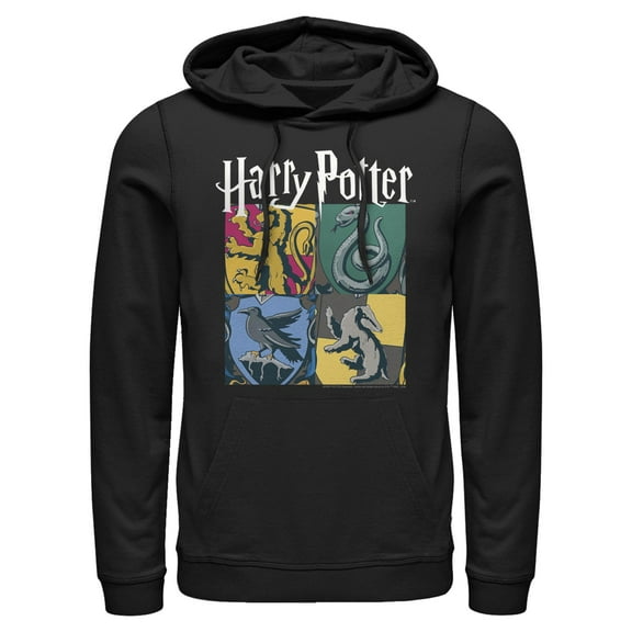 Men's Harry Potter Hogwarts Houses Vintage Collage Pull Over Hoodie Black 2X Large