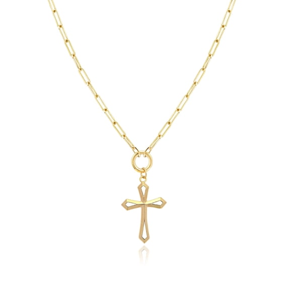 Jewelry Atelier Gold Filled Cross Necklaces – 14K Yellow Gold Filled Cross Pendant with Solid Clip Chain for Women and Men (Different Sizes and Styles with Extension/Adjustable Chain)