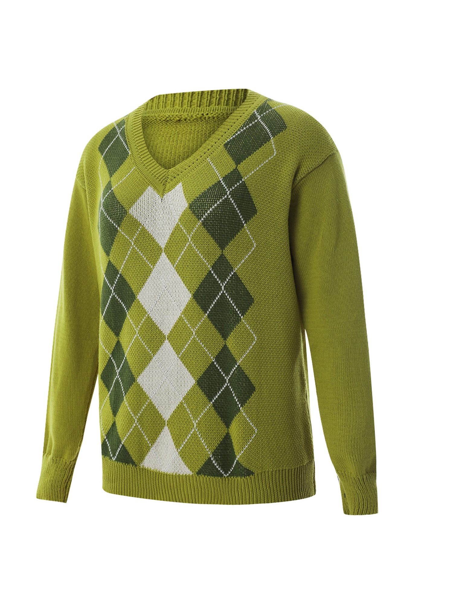 Green Argyle Sweater by OPEN YY on Sale