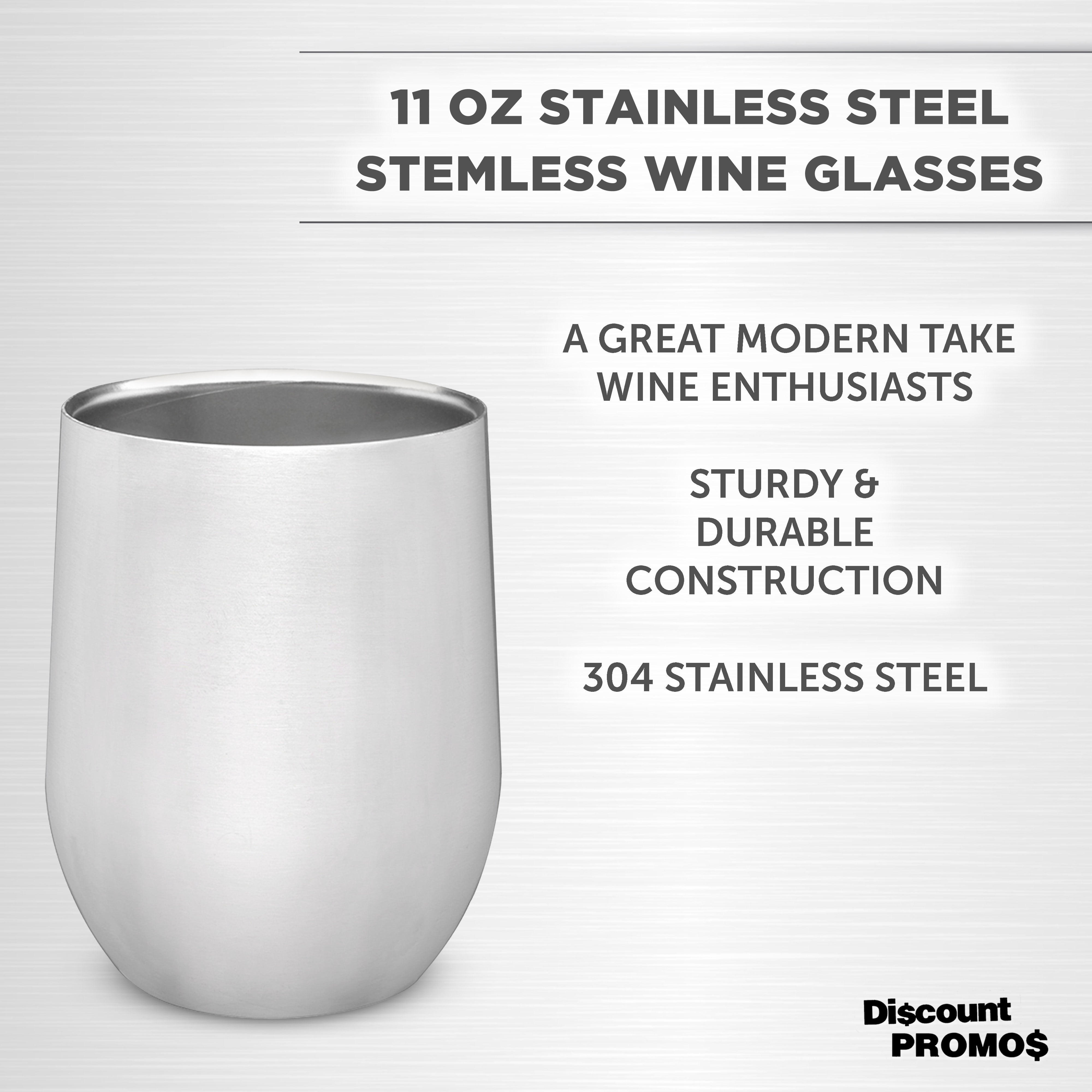 Stainless Steel Stemless Wine Glasses 11 oz. Set of 6, Bulk Pack - Perfect for Wine, Cocktails, Other Hot & Cold Beverages - Silver