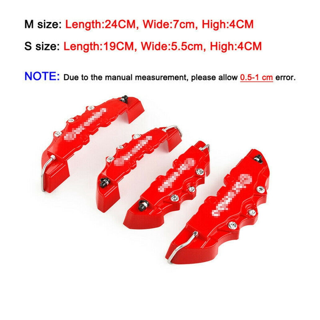 4PCS Car Disc Brake Caliper Covers Front & Rear Kit Red 3D Style Universal