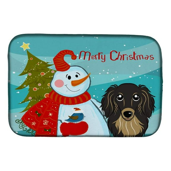 Snowman With Longhair Black & Tan Dachshund Dish Drying Mat