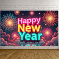 thumbnail image 3 of Colorful Design Happy New Year Banner Festive Fireworks Celebration Backdrop for New Year Party Indoor Decoration Holiday Event, 3 of 3