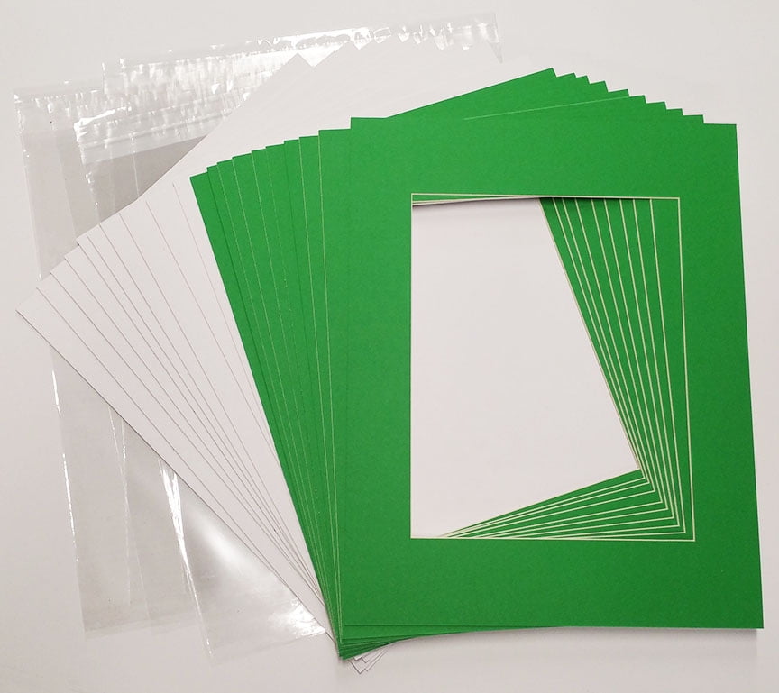 Bright Green Acid Free 8x10 Picture Frame Mats with White Core Bevel Cut for 5x7 Pictures Fits