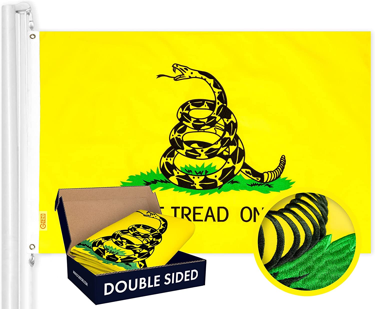 Gadsden Flagge 'Don't Tread On Me', 2x3 Fuß (ca. 60x90 Cm), Doppelseitig, Wetterfest, Mit Messingösen, Gelb/schwarz