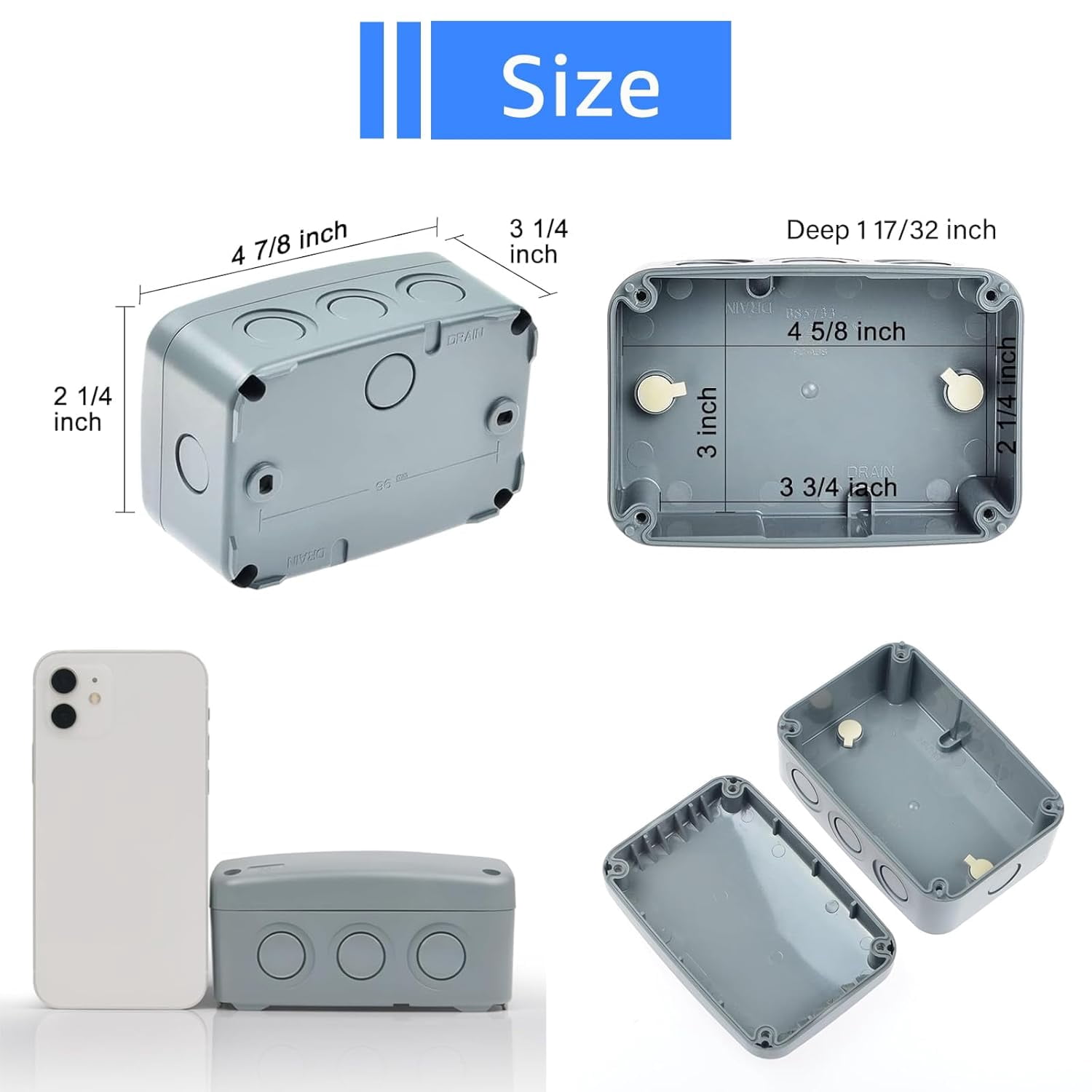 Outdoor Junction Box Waterproof,NineLeaf Outdoor Electrical Boxes Weatherproof with Reserved Holes,IP66 PVC/ABS Dustproof,4.9x3.3x2.3In(125x86x62MM),Watertight for Indoor Outdoor Use,9PK