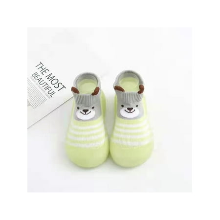 

Lacyhop Infant Floor Slippers First Walker Sock Shoes Rubber Sole Crib Shoe Indoor Comfort Socks Slipper Non-slip Cartoon White Green 4C-4.5C