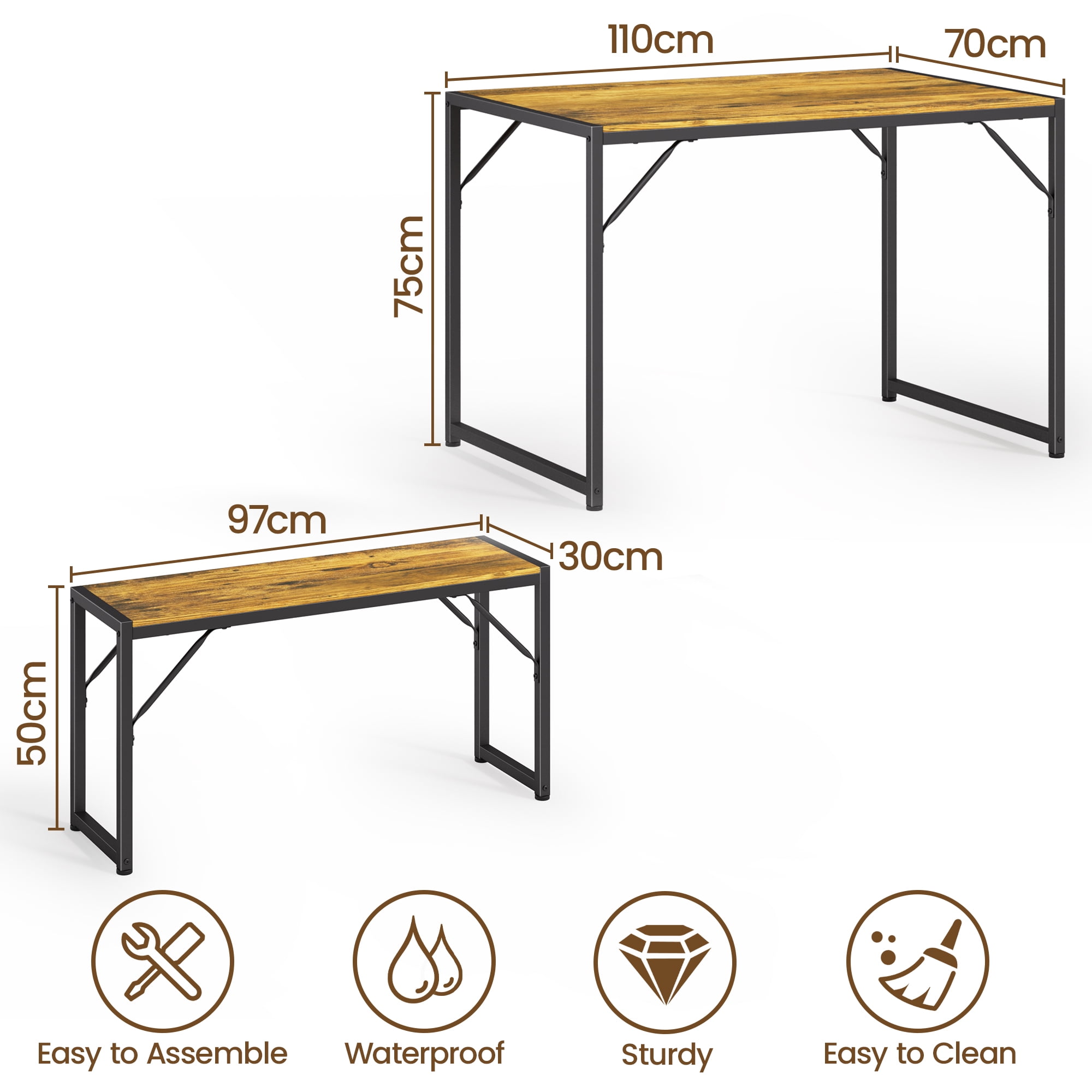 Asofer 45.5" Small Kitchen Dining Table Set with 2 Benches, Multi-Use as Coffee Table/Shoe Bench, Grey