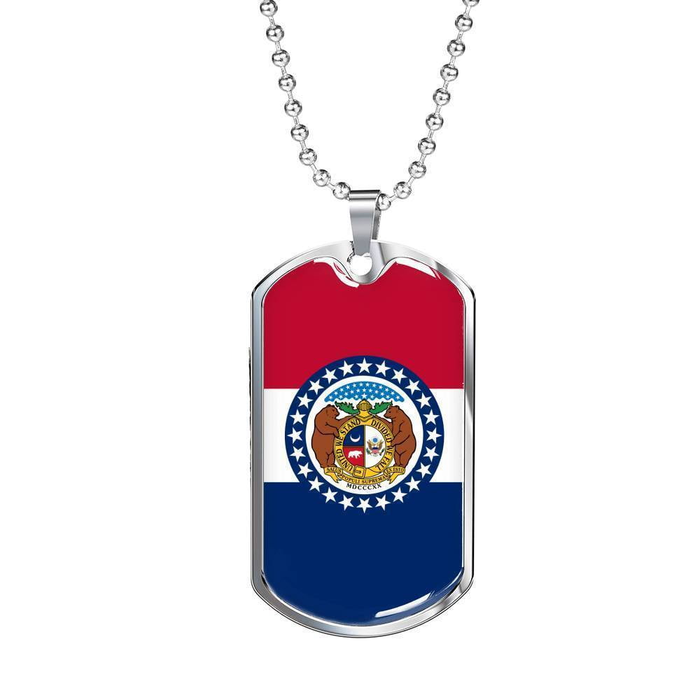 Missouri Flag Pendant Necklace Stainless Steel or 18k Gold Dog Tag w 24 Chain