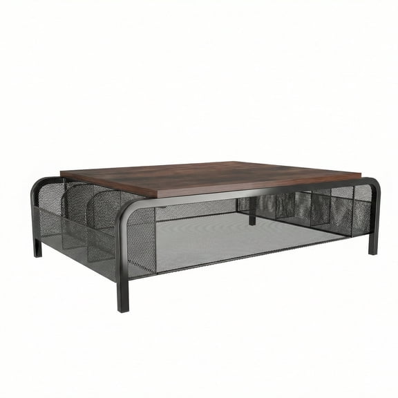 16.85" Metal Monitor Stand Riser with Drawer - Black Rustic Desktop Organizer for Computer, Laptop, Printer