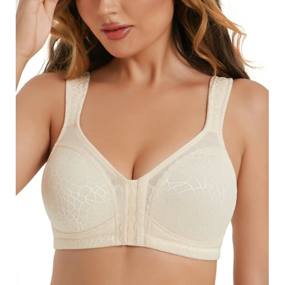 Curyon Womens Front Closure Wireless Unpadded Back Support Posture Bra,46C