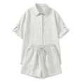 thumbnail image 5 of Mifsaly Womens 2 Piece Short Set Collared Button Down Shirt and High Waisted Shorts with Pockets Lightweight Flowy Holiday Wear Casual Beach Outfits White,S, 5 of 5