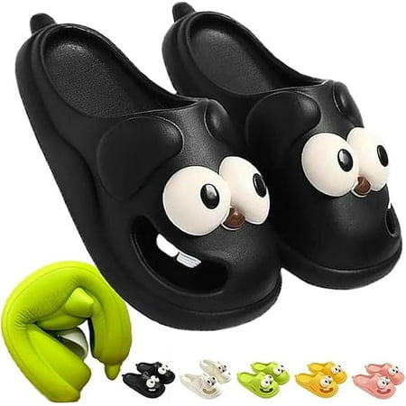 

Sailboat Funny Slippers Cartoon Tongue Kiss Slides Big Eye Dog Slippers for Women Black 40
