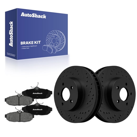 AutoShack Rear Vented Drilled & Slotted E-Coated Brake Rotors Black Finish   Premium Ceramic Pads 6-PC Brake Kit Replacement for 2005-2011 Ford Mustang NightGuard 11.83" (300.5 mm)