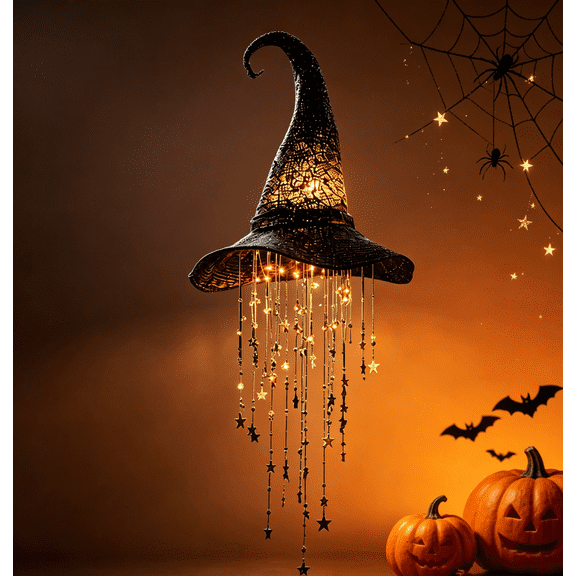 Brainybites Lighted Witch Hat Hanging Chime Halloween Decor Outdoor Porch LED