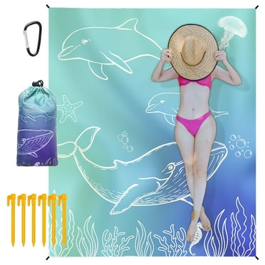Syenll Beach Blanket, 80" X 95'' Beach Mat for 3-7 Adults, Sand Free Picnic Mat for Travel Camping (Ocean Style)
