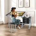 thumbnail image 2 of JJUN Drafting Table and Stool, Tilted Draft Table Desk w/Drawers, Artist Drawing Desk Craft Table for Drafting, Painting, Reading, Writing, 2 of 9