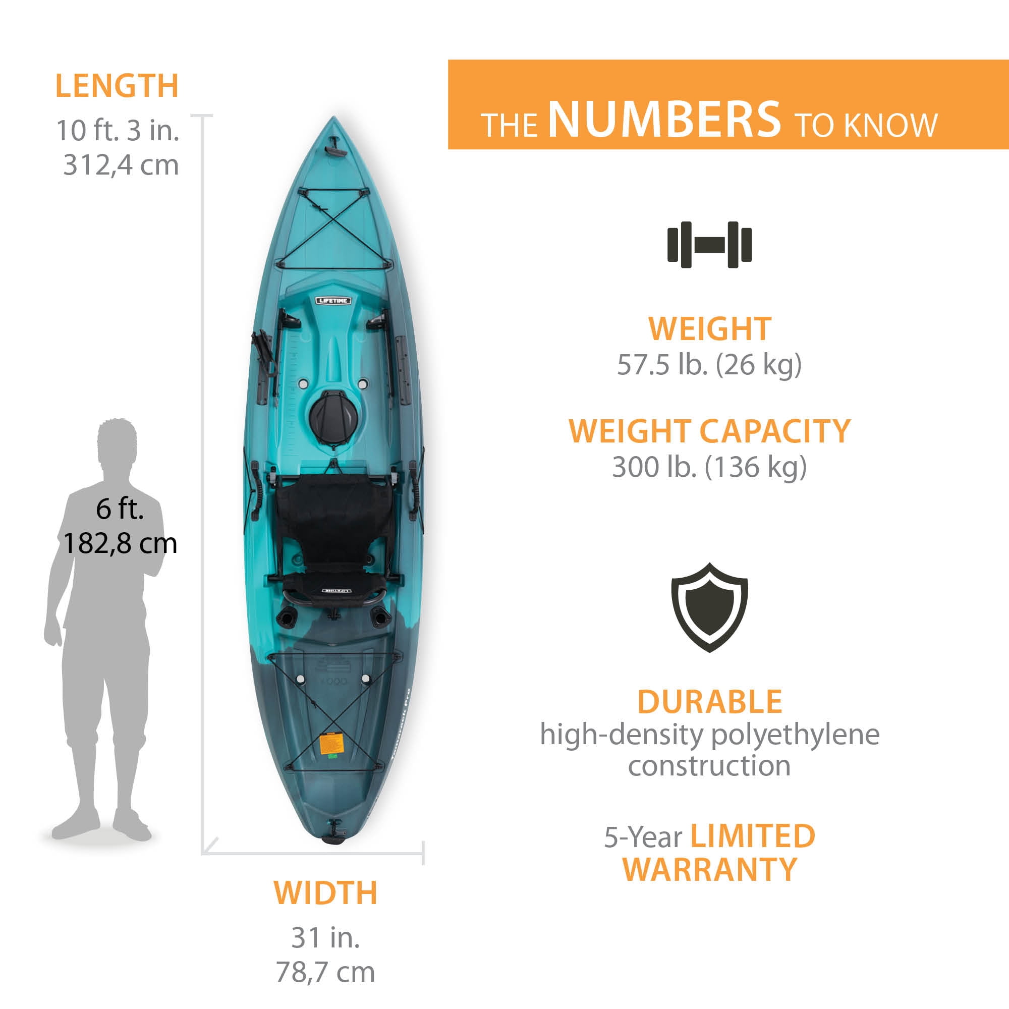 Lifetime Tamarack Pro-Comfort 10 ft 3 in Sit-On-Top Kayak, Capri Fusion (91117)