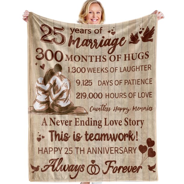 LHSHID Gift for 25th Wedding Anniversary 25th Silver Wedding Anniversary Gifts Happy Anniversary Marriage Gifts for Wife Husband Him Her Anniversary Decorations Blanket 60x80in