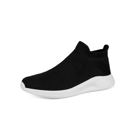 

SIMANLAN Womens Mens Walking Shoes Sports Running Shoe Slip On Sock Sneakers Unisex Comfortable Flats Knit Upper Black And White 5.5