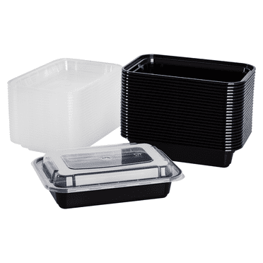 Karat [150 Pack - 16oz] Reusable Microwavable Meal Prep Containers with Lids | Black Rectangular Plastic Food Containers (IM-FC1016B)