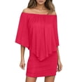 thumbnail image 2 of YMNXA Womens Summer Dress Short Sleeve Off Shoulder Solid Color Comfortable Stylish Mini Dresses For Everyday Wear,Red,M, 2 of 4
