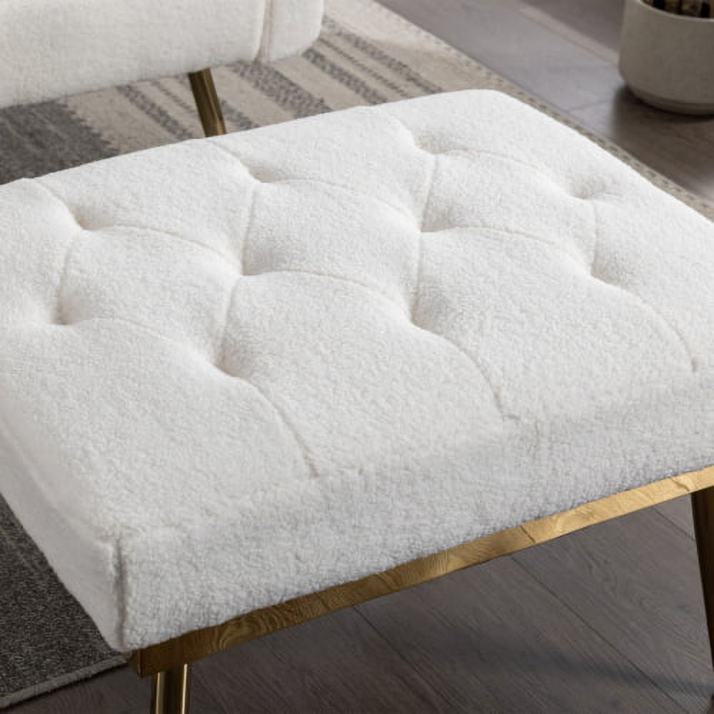 BSHTI 36.61'' Wide Modern Accent Chair With 3 Positions Adjustable Backrest, Tufted Chaise Lounge Chair, Single Recliner Armchair With Ottoman And Gold Legs For Living Room, Bedroom (White)
