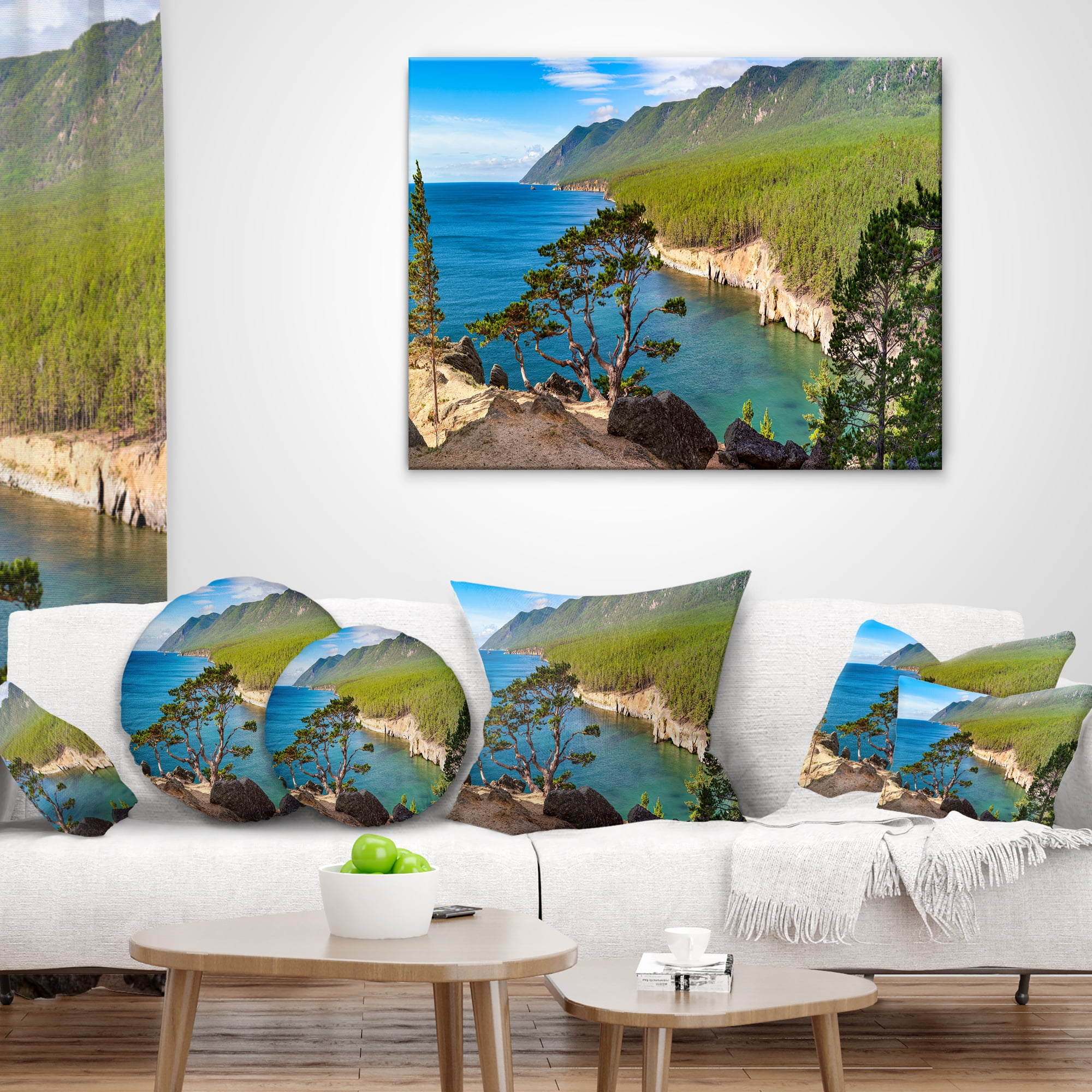 Designart Lake Baikal on Summer Day - Landscape Printed Throw Pillow - 16x16
