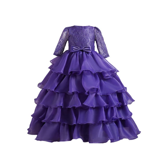 Bagilaanoe Kids Girl Princess Dress Flower Girl Lace Multi-Layer Ruffle Tutu Skirt 3T 4T 5T 6T 7T 8T 9T 10T Formal Party Wedding Dress Prom