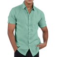 thumbnail image 2 of FINALGANG Men Summer Shirt Solid Color Short Sleeve Turndown Collar Buttons Down Top Loose Fit Shirts With Pocket Skin Friendly Activewear, 2 of 4
