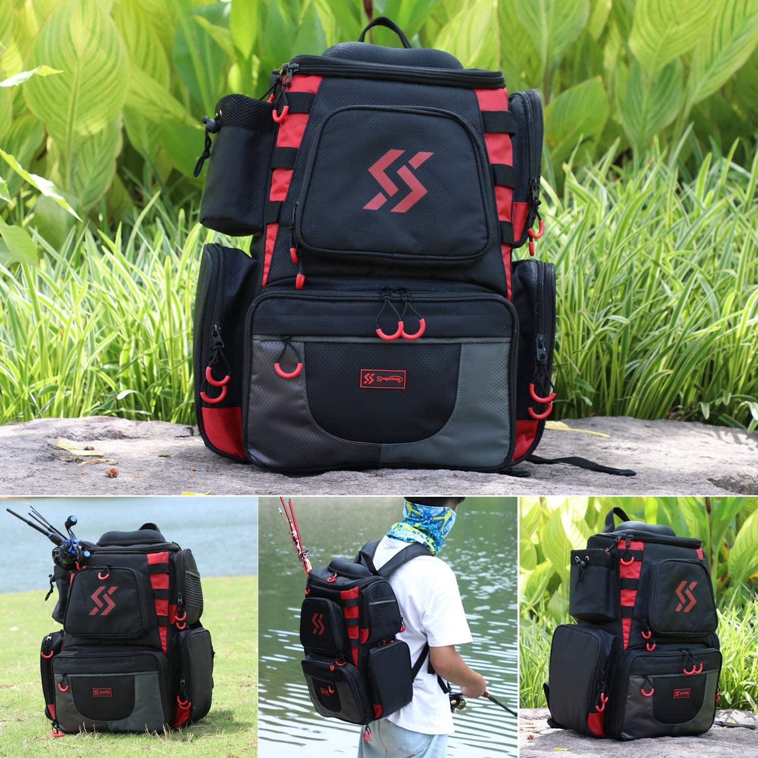 Sougayilang Fishing Backpack Waterproof Bag Storage with 4 Trays Tackle Box  for Camping Hiking 