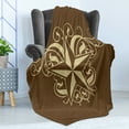 thumbnail image 4 of Prehistoric Country Soft Flannel Fleece Blanket, Baroque Style Star Floral Curves Swirls Victorian Classical Art, Cozy Plush for Indoor and Outdoor Use, 60" x 80", Brown Pale Yellow, by Ambesonne, 4 of 5