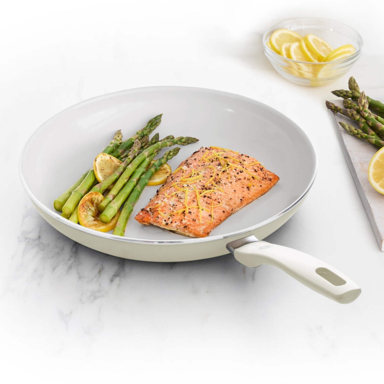 GreenPan Dover 12” Frying Pan Skillet, Non-Toxic Ceramic Nonstick, Cream White
