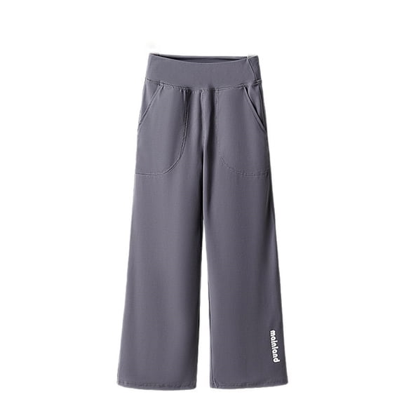 QUOTAY Solid Color Flared Yoga Pants with Pockets Girls Sweatpants Warm Lined Stretchy Athletic Bottoms for Casual Playwear Grey,120