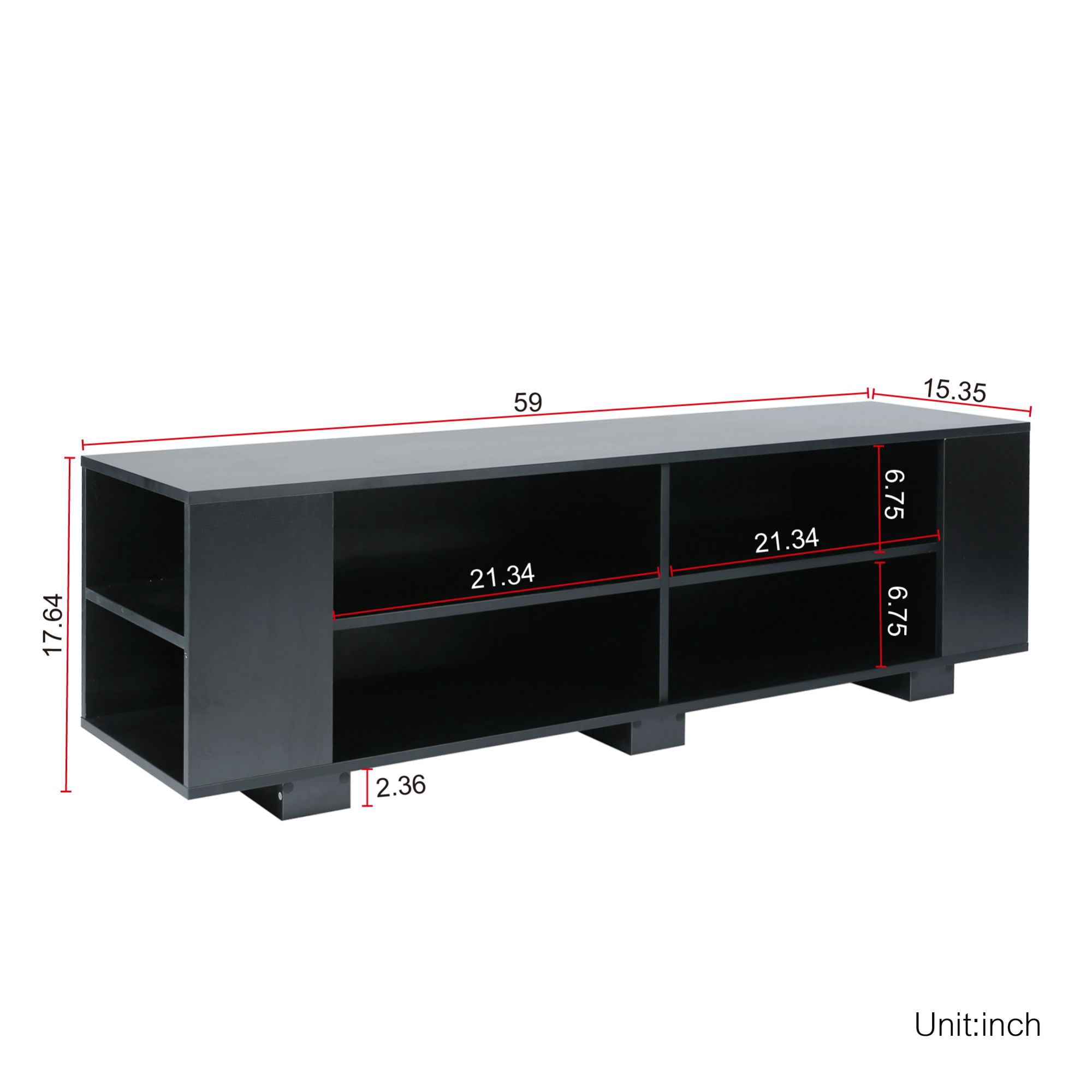 Momspeace Mid-Century TV Stand with 8 Open Storage Compartments, Vintage Media Console with Adjustable Shelves for TVs up to 65'' - Black