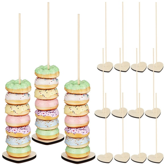 15 juegos de soportes para bagels, expositores de donas de madera para baby shower, fiestas, bodas y cumpleaños.