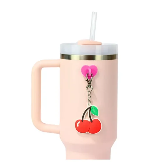 CHARCHARMS CHERRY WATER BOTTLE CHARM WITH STICK-ON HOOK BUNDLE - RED