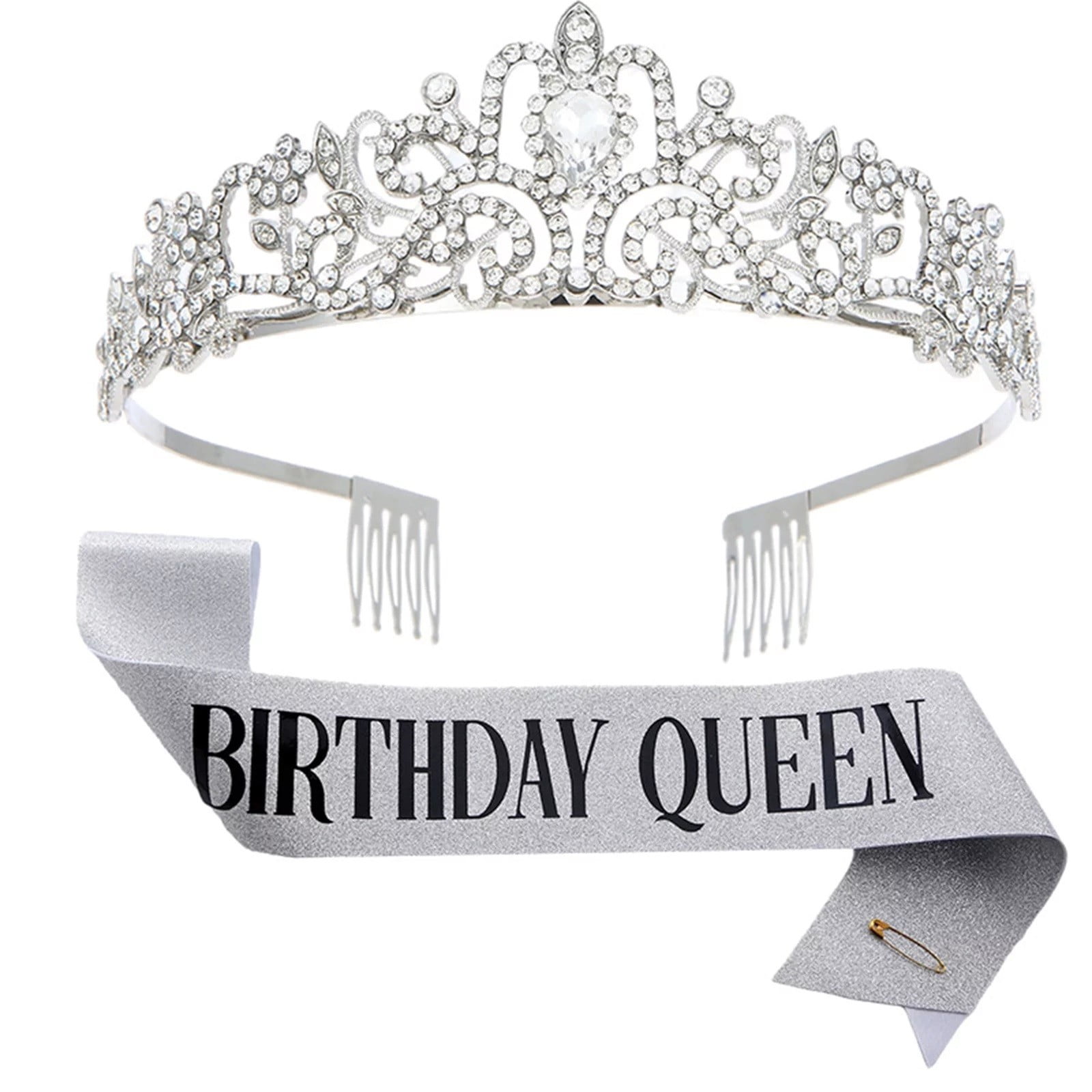 Couronne Et Écharpe Anniversaire Or - Tiara Cristal Et Sash Reine Pour Fête Élégante
