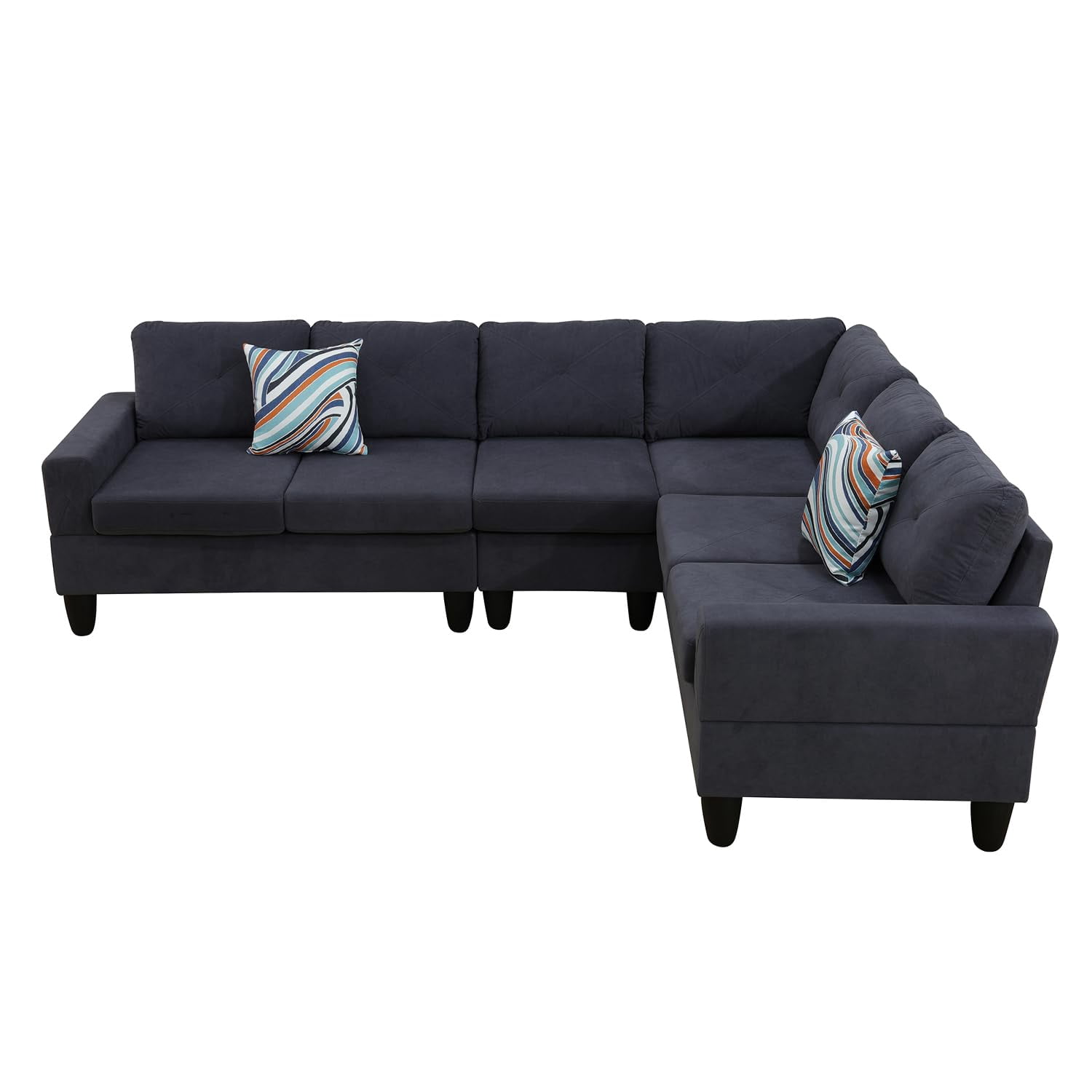 4-Piece Couch Living Room Sofa Set, 6 Seater Modular Sectional Couch L Shaped Corner Sofa, Dark Gray