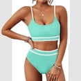 thumbnail image 2 of Women's High Waisted Bikini Sets Sporty Scoop Neck 2 piece Swimsuits Color Block High Cut Bathing Suits Mint Green XXL, 2 of 4