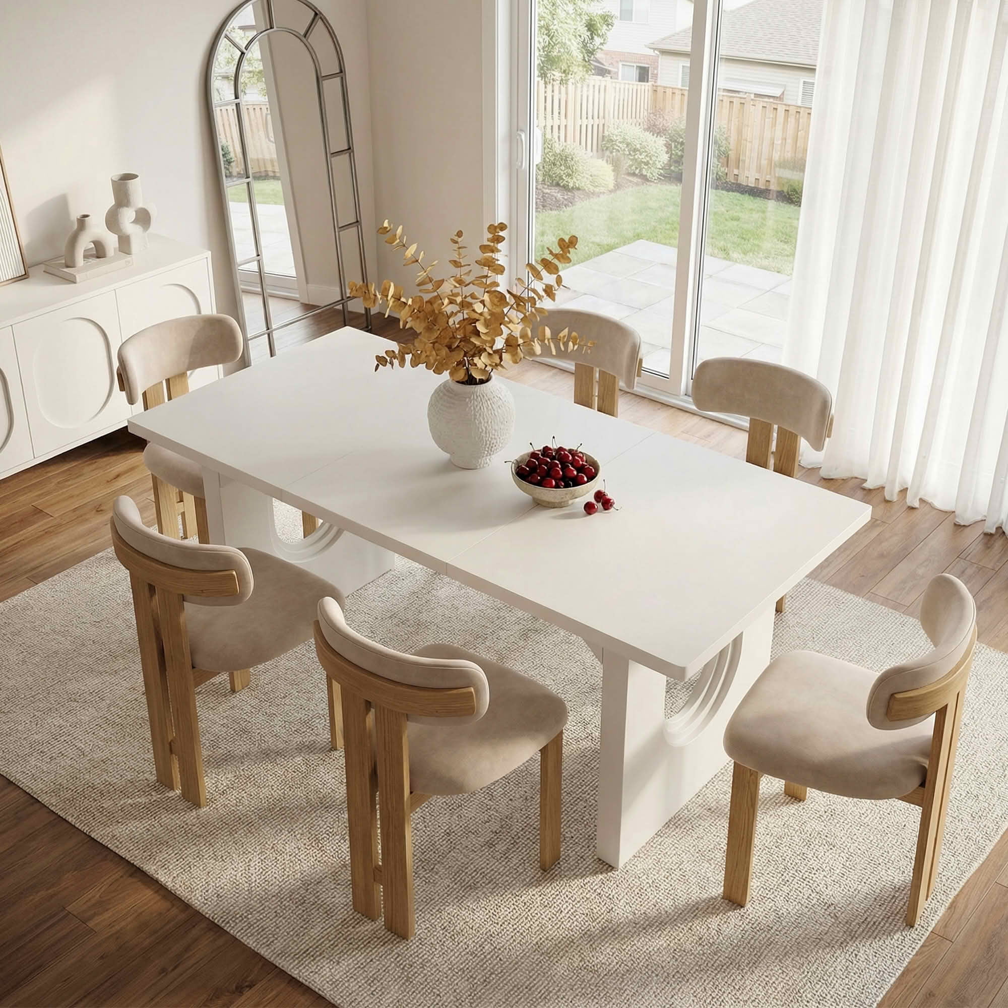 MAYEERTY 71 Inch Modern Rectangular Dining Table, Large Wood Kitchen Dinner Table with Double Pedestal Base for 6 to 8 People